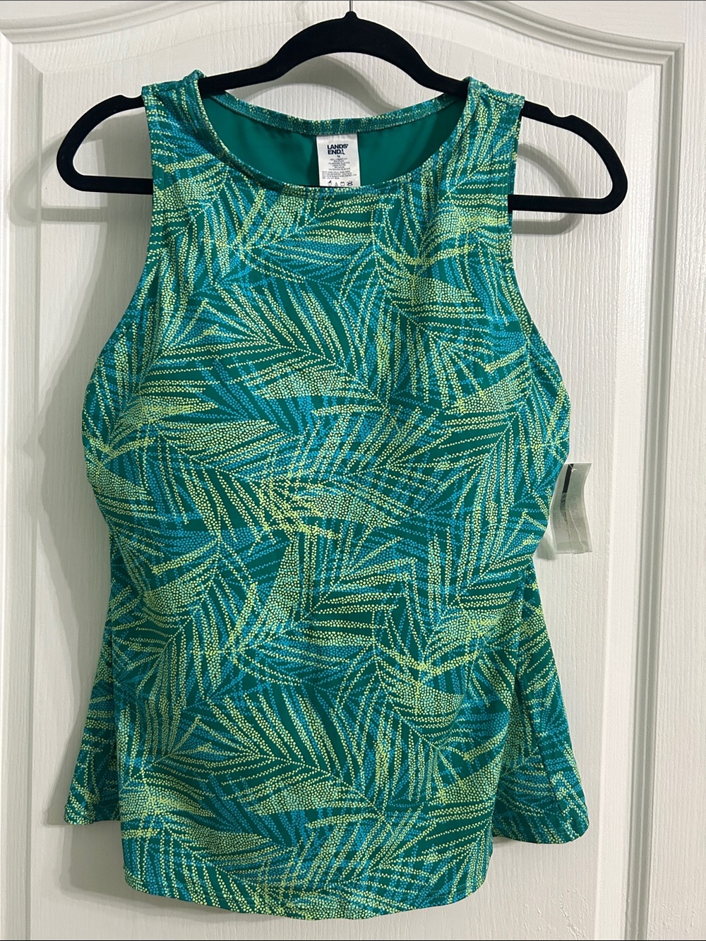 Lands' End Teal and Lime Palm-Print Swim Tank